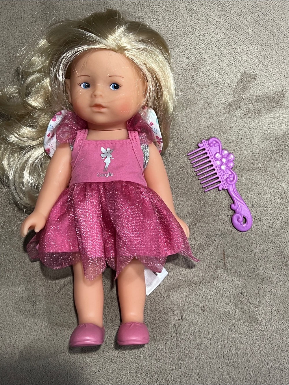 Mini Corolline Rosy Fairy baby doll & comb 8”